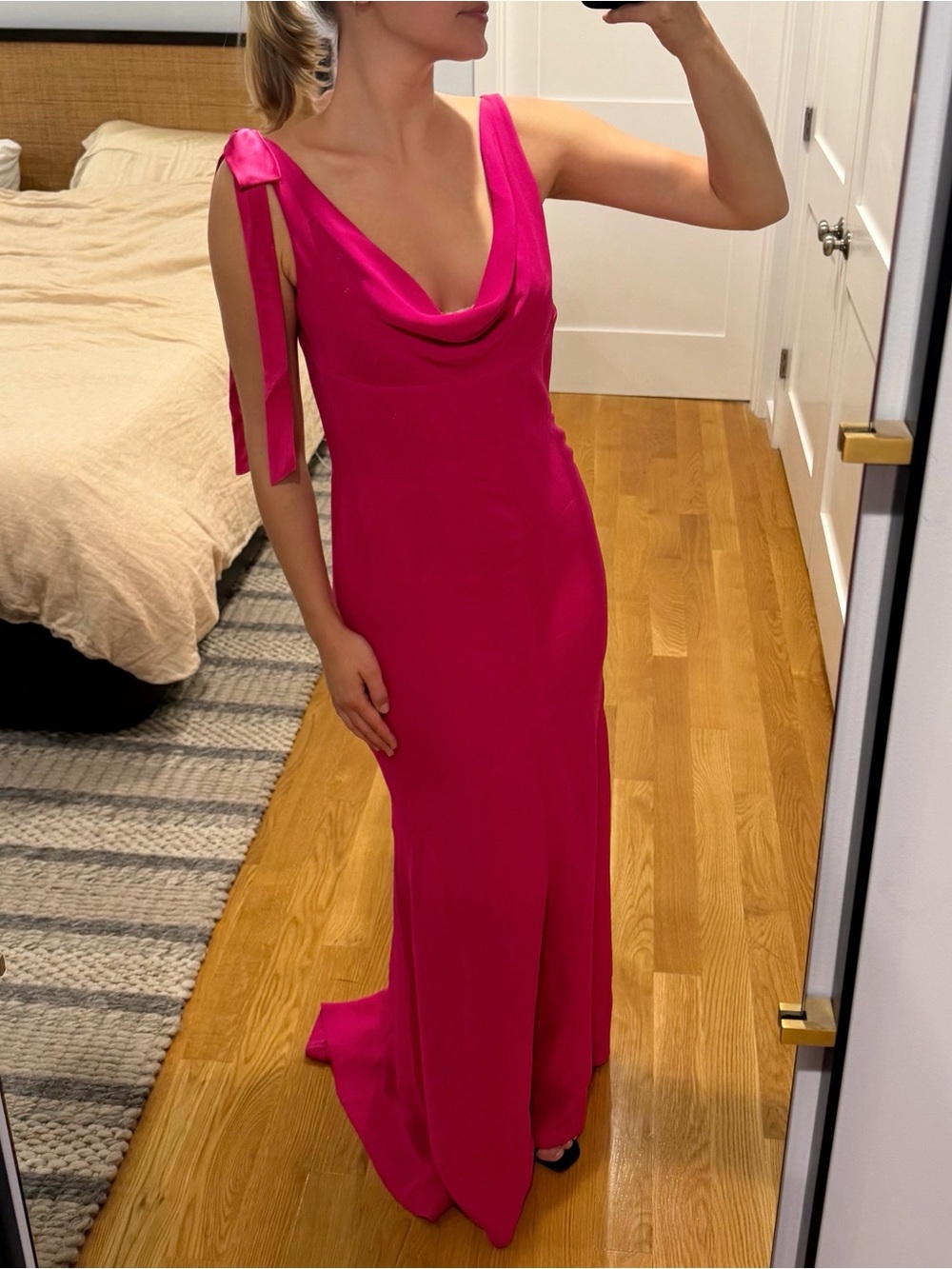 Escada Silk Hot Pink Cowl Neck Evening Gown